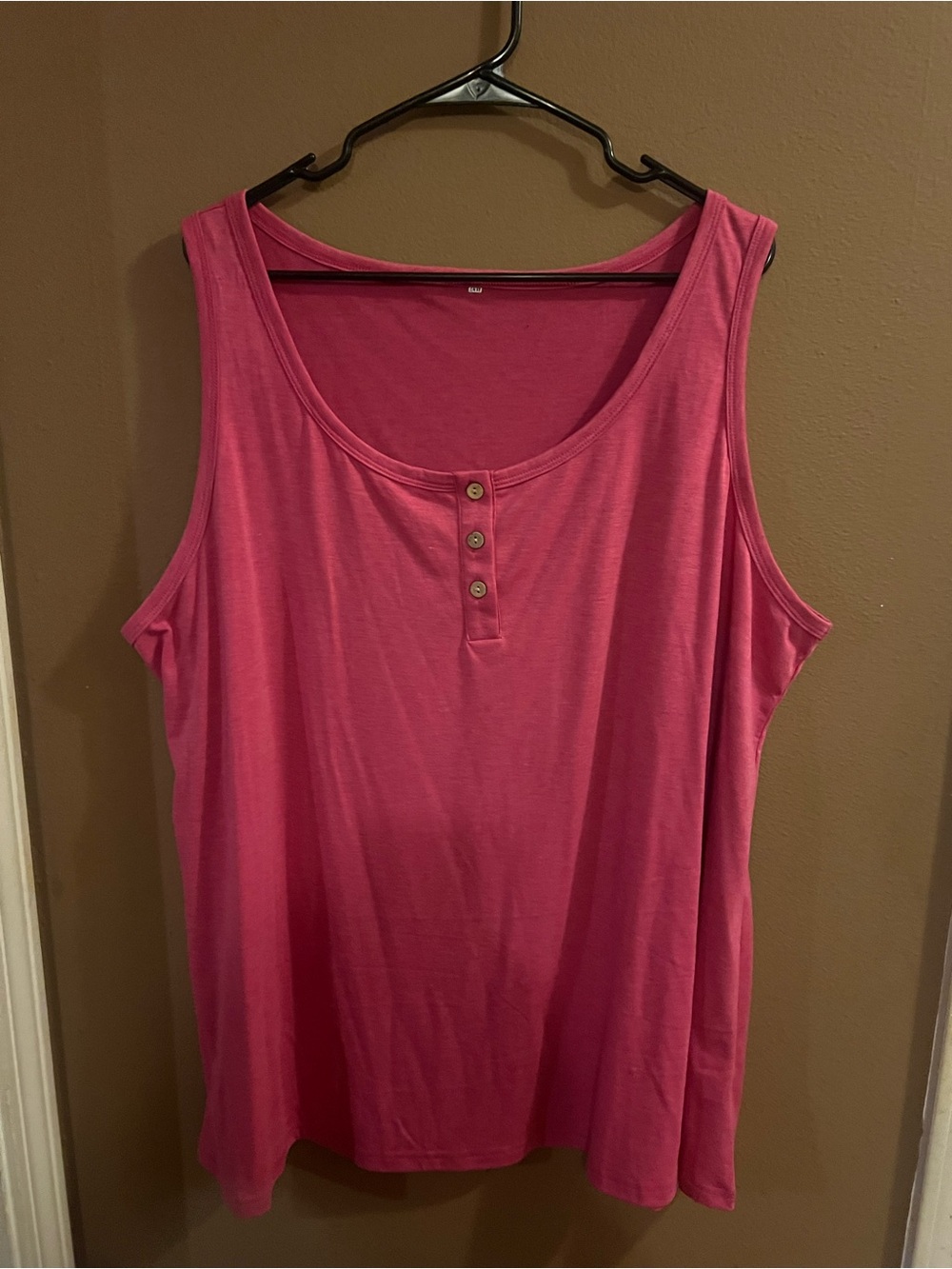 Women's Pink Scoop Neck Tank Top with Button Placket